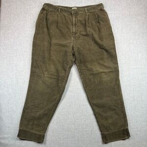 Vintage Bugle Boy Corduroy Pants Mens 40x29 Olive Green Pleated Academia *FLAW